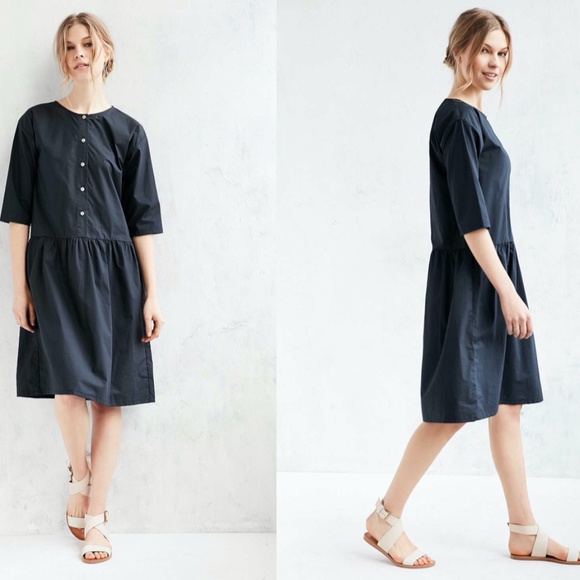 NWT OBJECTS WITHOUT MEANING URBAN OUTFITTERS DROP-WAIST MIDI DRESS S NAVY BLUE - Picture 3 of 12